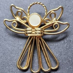 Vtg Gold Tone Angel Scarf Tie Broach